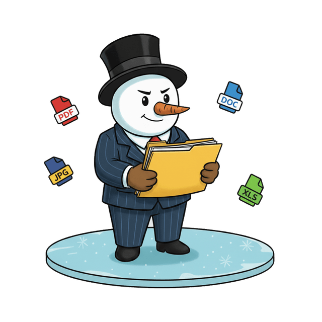 Снеговик с отчётами и документами